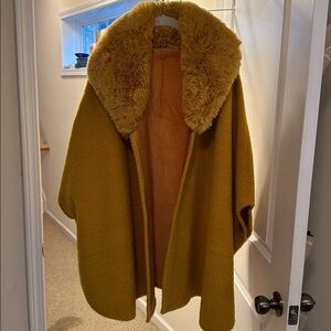 Patrizia Luca Mustard Faux Fur Cape